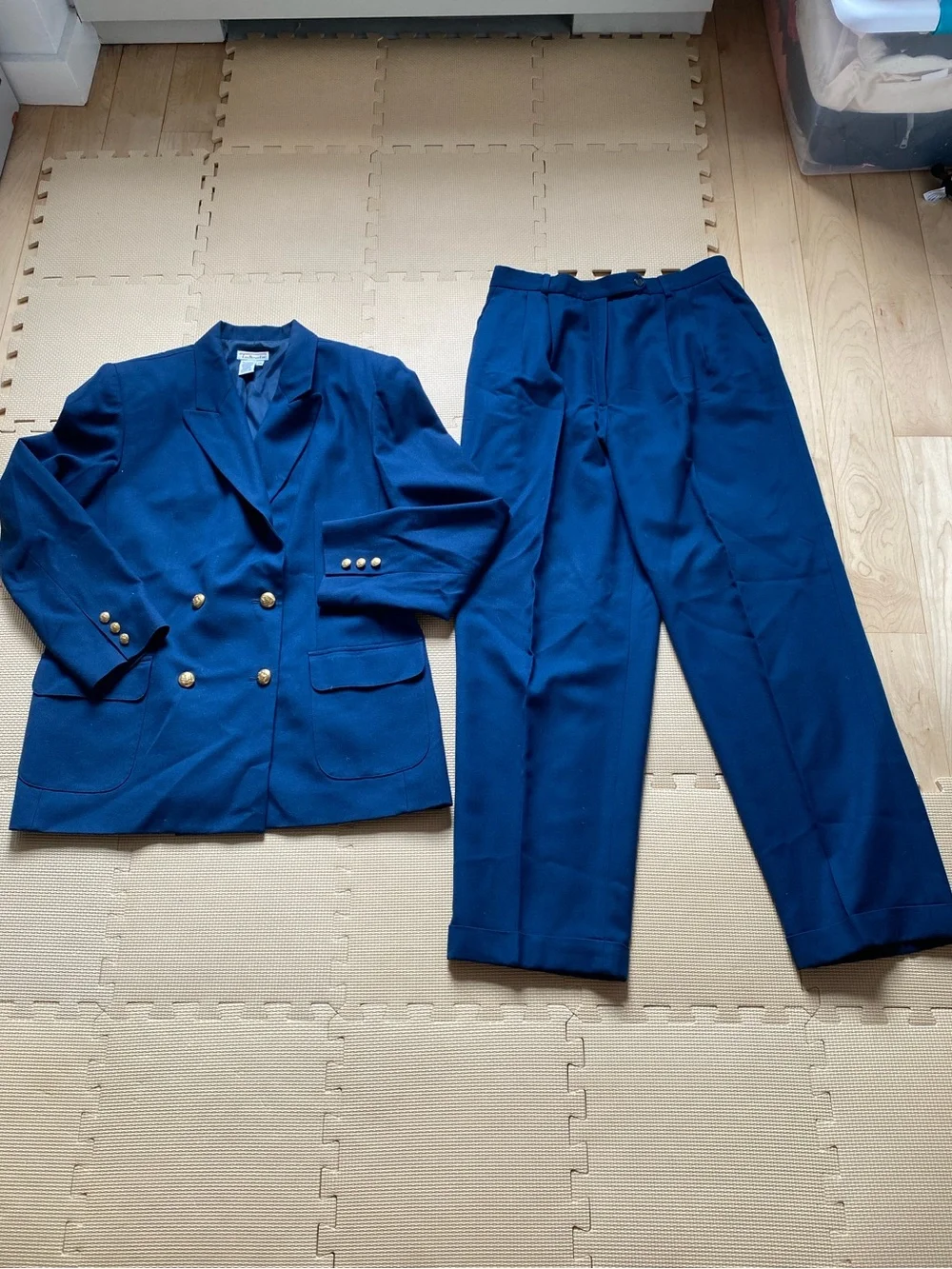 Talbots Classic Double-Breasted Navy Blazer & Trousers Set Size 16
